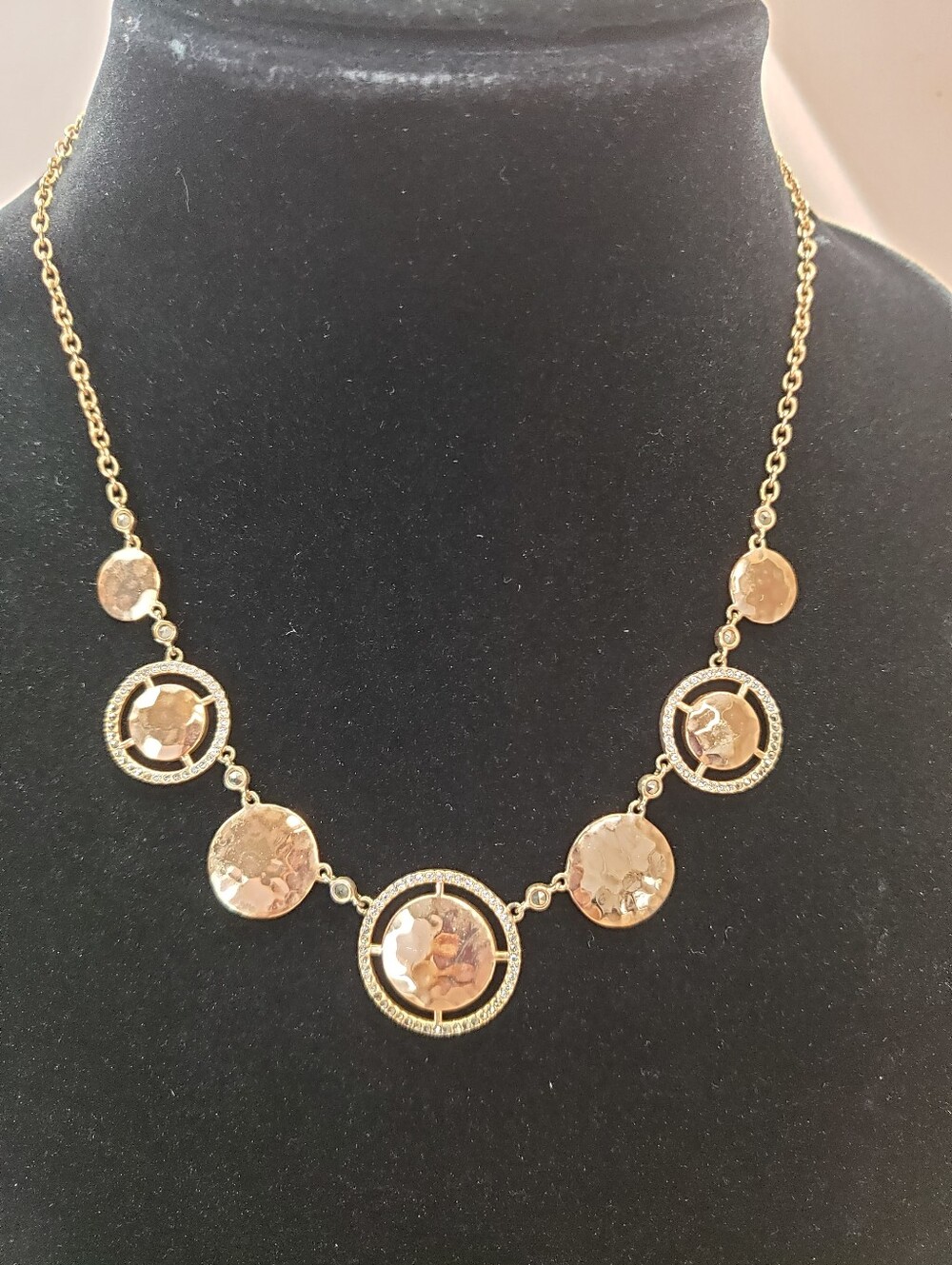 Judith Jack Sterling Silver Vermeil Hammered Discs with CZs Necklace